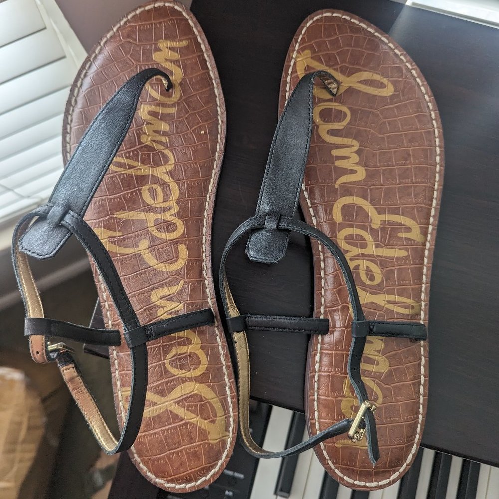 Sam Edelman black matte leather thong sandals 11.5 womens